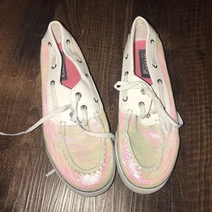 Bahama white iridescent sperrys